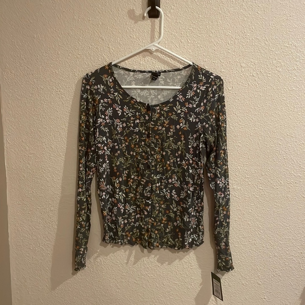 Nwt Girls Xl 14 / 16 Art Class Grey Ribbed Floar Long Sleeve Shirt